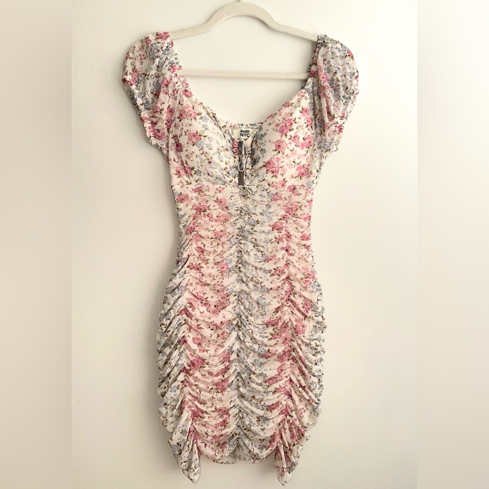Madden NYC Ruched Floral Mini Dress